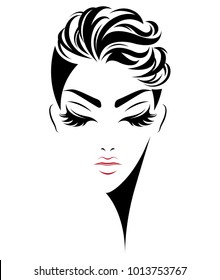 illustration of women short hair style icon, logo women face on white background, vector