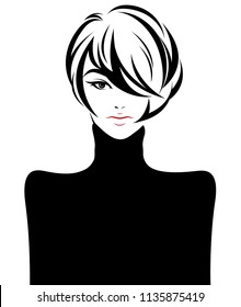 illustration of women short hair style icon, logo women face on white background, vector