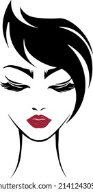 illustration of women short hair style icon, logo women face on white background, vector. Logo for beauty salons, hairdressers, beauty salons