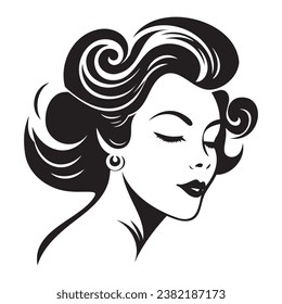 illustration of women short hair style icon, logo women face on white background, vector