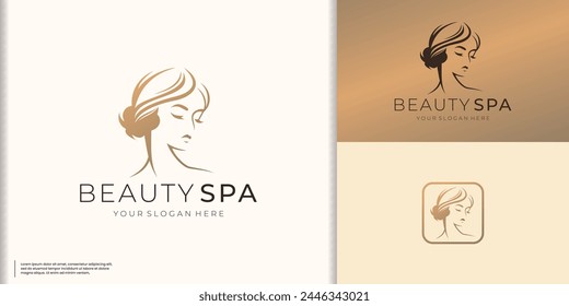 illustration of women short hair style icon, logo women face shape concept design.