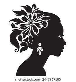 illustration of women short hair style with flowers icon, logo women face on white background