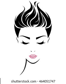 illustration of women short hair style icon, logo women face on white background, vector