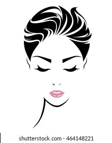 illustration of women short hair style icon, logo women face on white background, vector