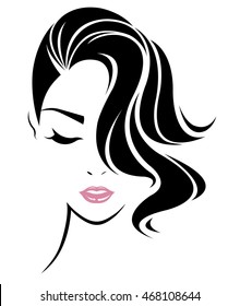 illustration of women short hair style icon, logo women face on white background, vector