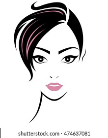 illustration of women short hair style icon, logo women face on white background, vector