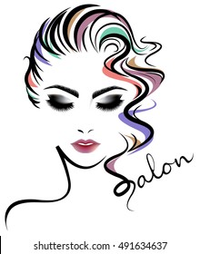 illustration of women short hair style icon, logo women face on white background, vector