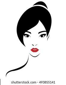 illustration of women short hair style icon, logo women face on white background, vector