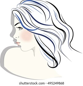 illustration of women short hair style icon, logo women face on white background, vector