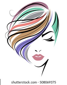 illustration of women short hair style icon, logo women face on white background, vector