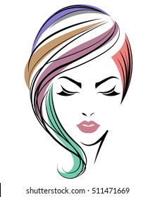 illustration of women short hair style icon, logo women face on white background, vector