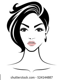 illustration of women short hair style icon, logo women face on white background, vector