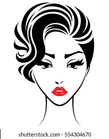 illustration of women short hair style icon, logo women face on white background, vector