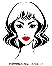 illustration of women short hair style icon, logo women face on white background, vector