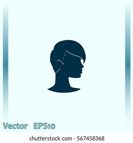 illustration of women short hair style icon, logo women face on white background, vector
