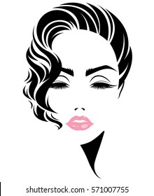 illustration of women short hair style icon, logo women face on white background, vector