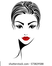 illustration of women short hair style icon, logo women face on white background, vector