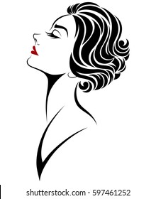 illustration of women short hair style icon, logo women face on white background, vector