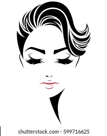 illustration of women short hair style icon, logo women face on white background, vector