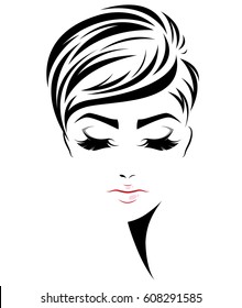 illustration of women short hair style icon, logo women face on white background, vector