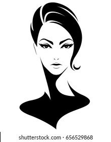 illustration of women short hair style icon, logo women on white background, vector