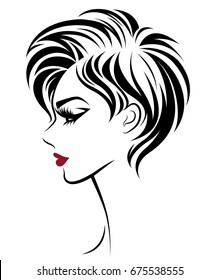 illustration of women short hair style icon, logo women on white background, vector