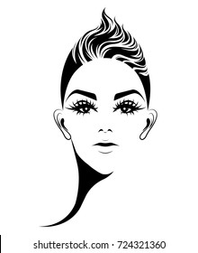 illustration of women short hair style icon, logo women on white background, vector