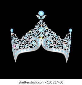 illustration women silver crown on a black background
