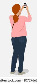 Illustration of women standing and take a picture on isolate white