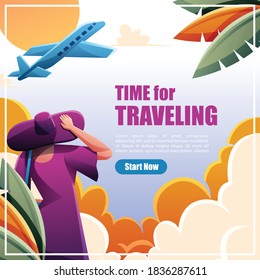 Illustration Women Travel time for template design social media and poster, promote your travel business