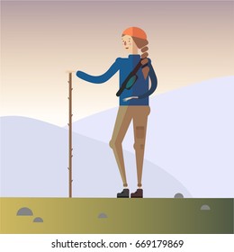 Illustration of a women traveler in the mountains