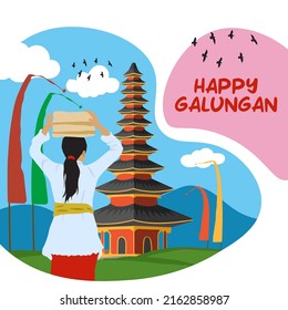 Illustration Of Women In Village Celebrating Galungan Day Indonesia National Day