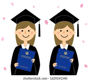 Illustration of women wearing an academic dress.