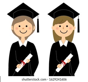 Illustration of women wearing an academic dress.