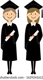 Illustration of women wearing an academic dress.