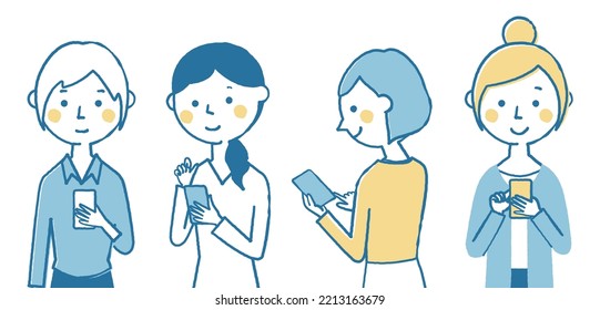 It is an illustration of women who operate smartphones.