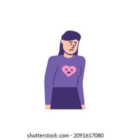 illustration of a women who is upset because of a broken heart. numb. gloomy, sad, depressed facial expressions. flat cartoon style. vector design. element