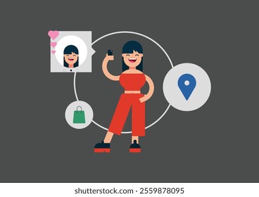 Illustration of women's activities using flat design style