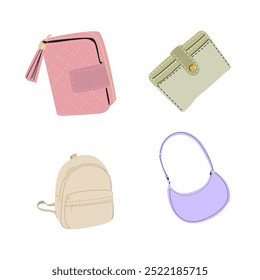 illustration of women's bags and women's wallets