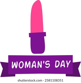 Illustration of Women's Day, with the words "Women's Day" and a red lipstick icon.