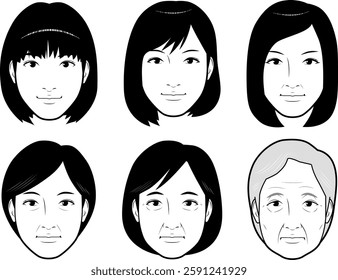 Illustration of women's faces in order of generations