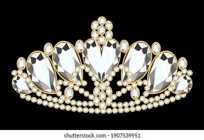 illustration women's gold diadem tiara with precious stones