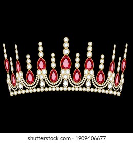 illustration women's gold diadem tiara with precious stones