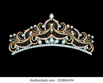 illustration women's gold diadem tiara with precious stones