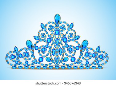 illustration women's gold diadem tiara with precious stones