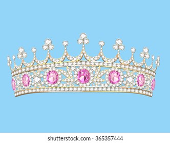 illustration women's gold diadem tiara with precious stones