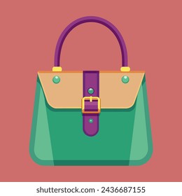 illustration of a women's handbag with one handle with a flap on
pink background made in the style of vector graphics