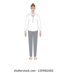 Illustration of women's shirt, pants, jacket, jeans, coat, blouse. Office or school capsule wardrope. Casual style. Romantic. Technical drawing