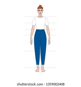 Illustration of women's shirt, pants, jacket, jeans, coat, blouse. Office or school capsule wardrope. Casual style. Romantic. Technical drawing