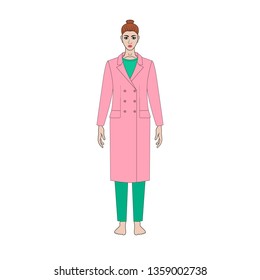 Illustration of women's shirt, pants, jacket, jeans, coat, blouse. Office or school capsule wardrope. Casual style. Romantic. Technical drawing